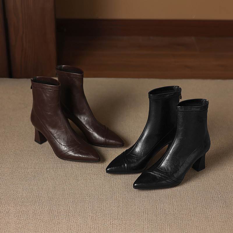 Krazing Pot Microfiber Pointed Toe Thin High Heels Modern Boots Size 42 Zip Plus Size Women Elastic Ankle Boots