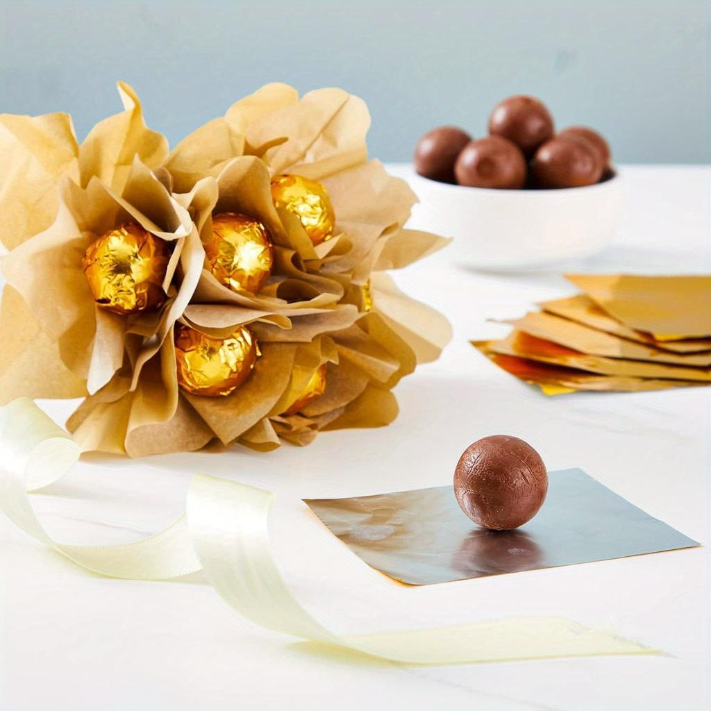 100 Pcs, 20*20 Cm/7.87*7.87 Inches, Gold Aluminum Foil, Candy Wrapping Paper, Square, Candy Lollipop Paper, for DIY Candy and Chocolate Wrapping