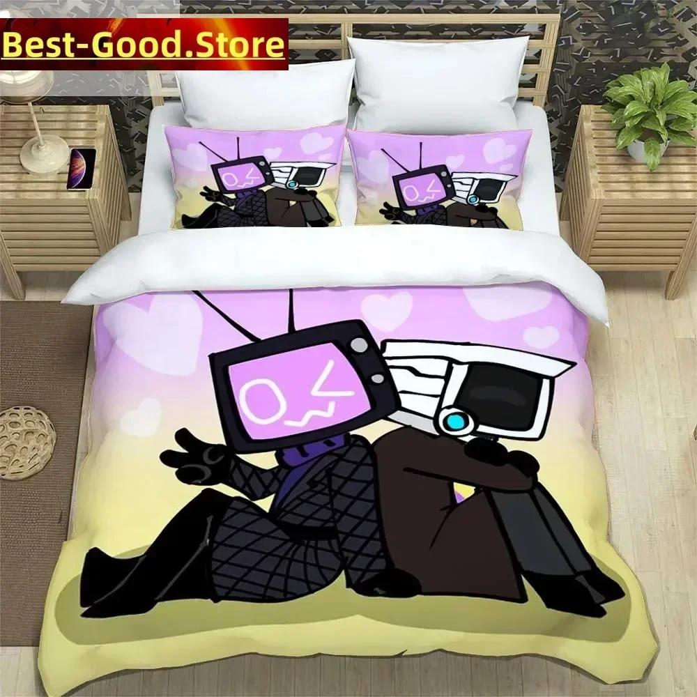 Skibidi Toilet Lustiger Kprl Lautsprecher Cartoon Bettbezug Kissenbezug Bettwäscheset Twin Full King für Jungen Erwachsene Schlafzimmer