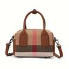 Checkered Design Women's Small Handbag Made of High-quality Canvas and Cowhide Materials
