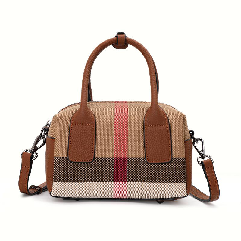 Checkered Design Women's Small Handbag Made of High-quality Canvas and Cowhide Materials