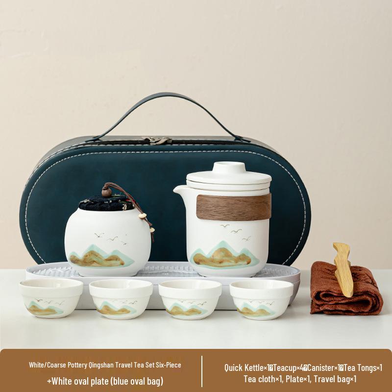 Portable Ceramic Tea Set: One Pot, Four Cups - Ideal for Camping and Solo Quick-Brew
