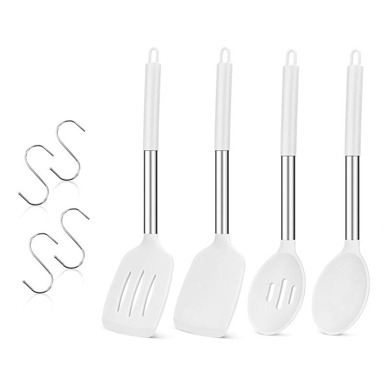4Pcs Silicone Cooking Utensil Set Large Cooking Spatulas and Spoons Heat Resistant Solid Spatulas Slotted Spoons Kitchen Turners