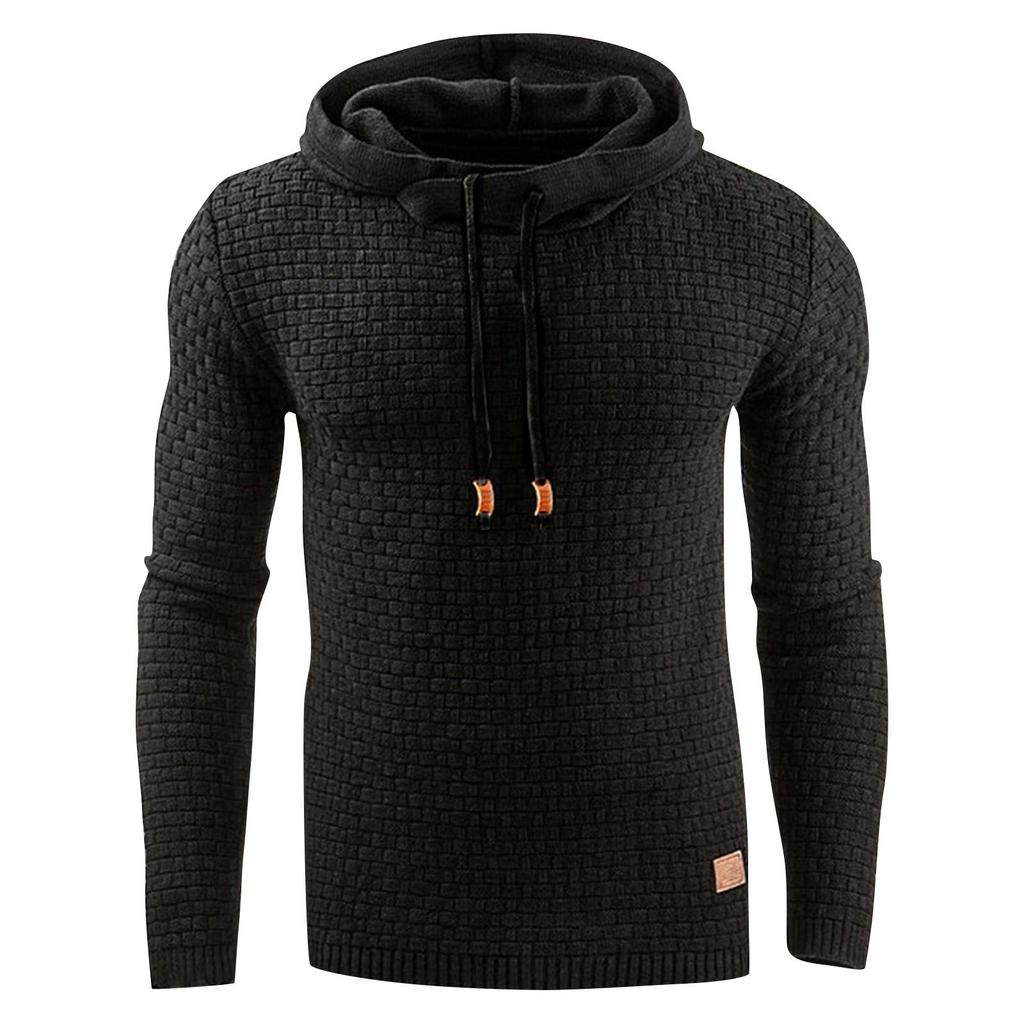 Men's Casual Solid-color Checkered Hoodie, Long-sleeved Hoodie, Sweatshirt And Jacket
