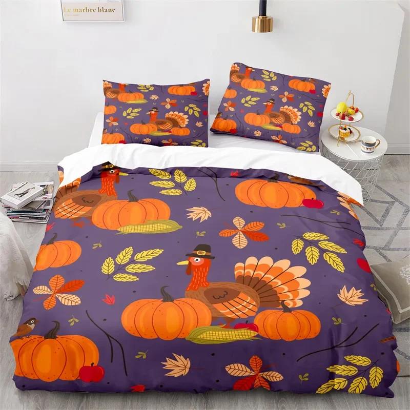 Comforter Thanksgiving Day Twin King Cartoon Pumpkin Turkey Bedding Set Microfiber Maple Leaves Comforter For Boys Teen