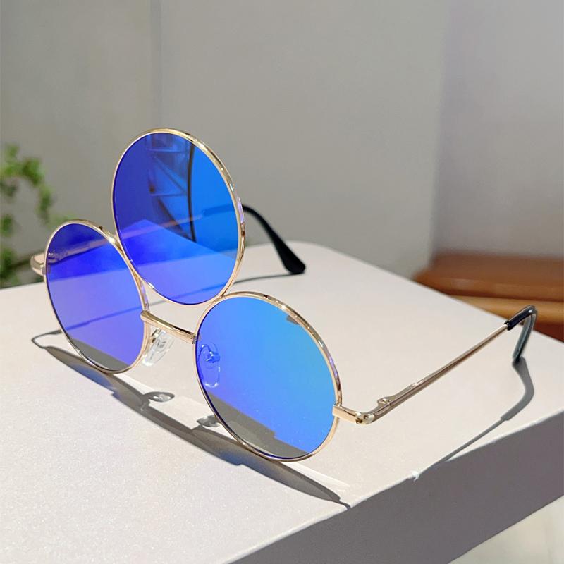 New Trendy Y2K Hip Pop Funny Shades Women Ins Brand Design Decor Sunglasses Retro Round Metal Travelling Sun Glasses