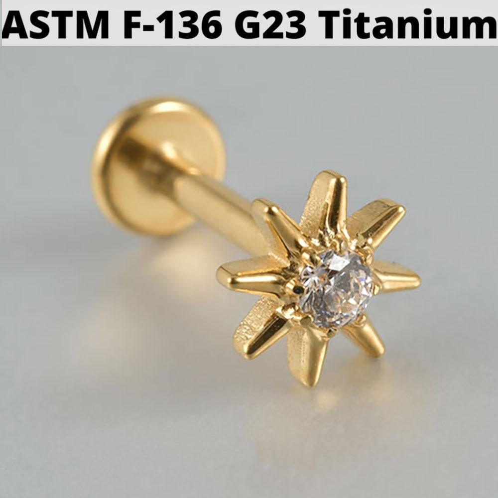 Cz Four Pointed Star G23 Solid Titanium Cartilage Earrings Stud 16G Internally Threaded Sun Helix Ear Tragus Piercing Jewelry