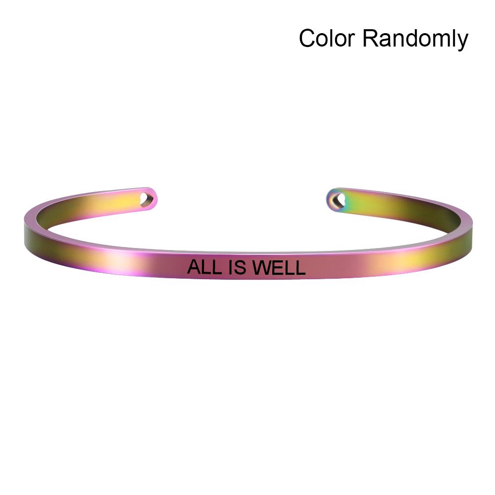 Neuer Regenbogen-Edelstahl-Armreif mit Gravur, positives, inspirierendes Zitat, Mantra-Armband, Geschenk für Frauen