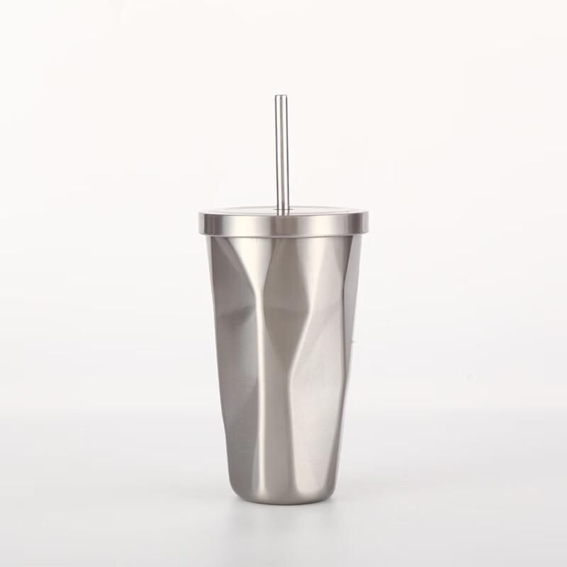 Double-Layer Stainless Steel Insulated Travel Mug with Straw