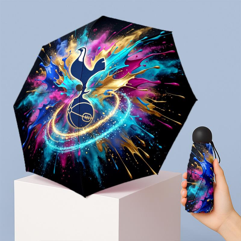 Tottenham Hotspur Pattern Printed Mini 5 Folds 8 Ribs Compact Umbrella Windproof Waterproof Lightweight Portable Folding