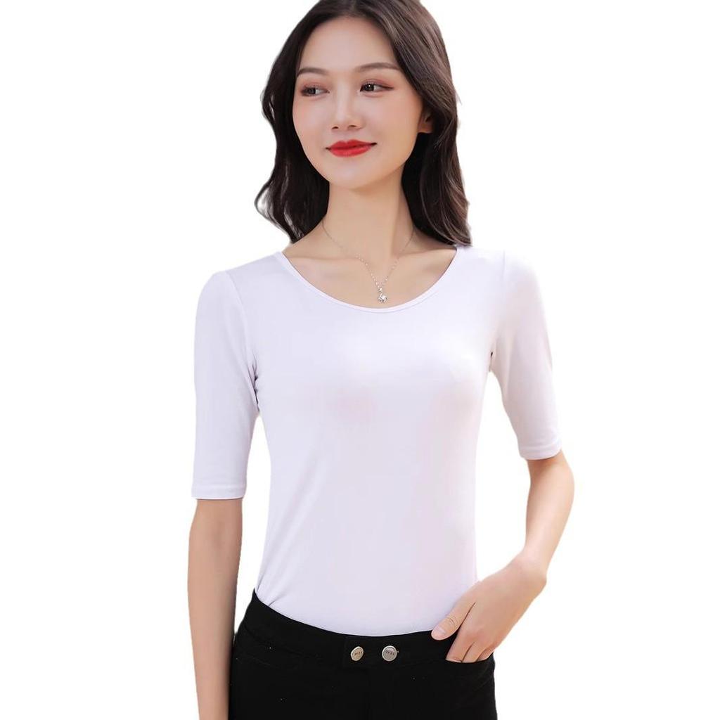 Women's Black Slim-Fit Modal Half-Sleeve Round Neck T-Shirt