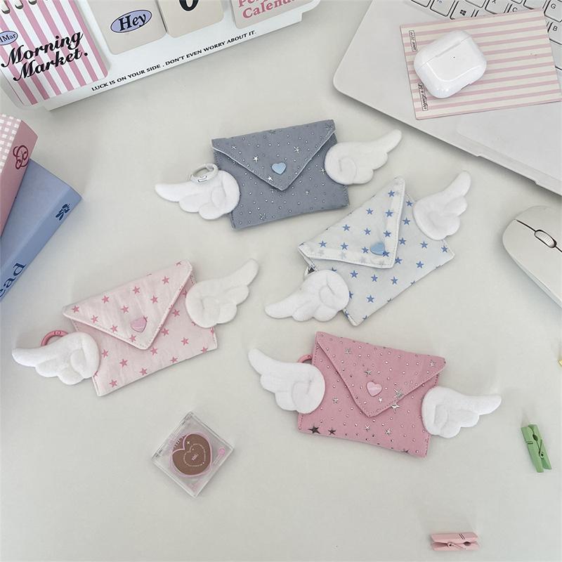 New Winged Coin Purse Mini Color Block Storage Card Pack Stylish Star Bow Decorati Earphe Bag Portable Student Denim Handbag