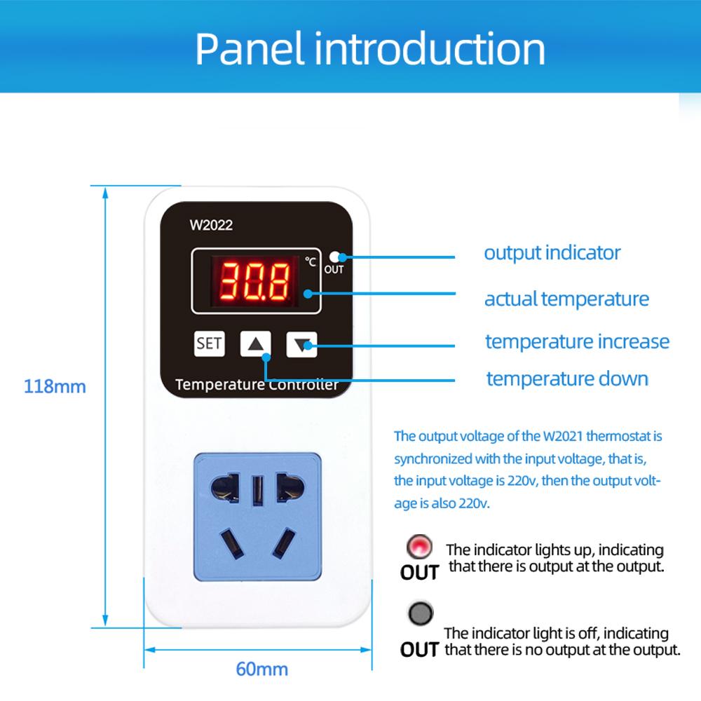 W2022 Temperature Controller AC110/220V LED Display Digital  Thermostat 1500W Smart Microcomputer Precise Temperature Control