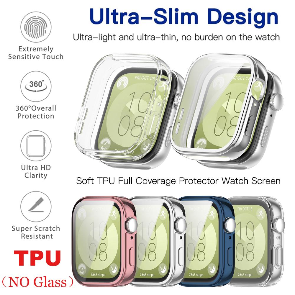 Glass+veske for Huawei Watch Fit 3 All-Around skjermbeskytter Hard PC Bumper Herdet glass Klokkeveske for Huawei Watch Fit 3