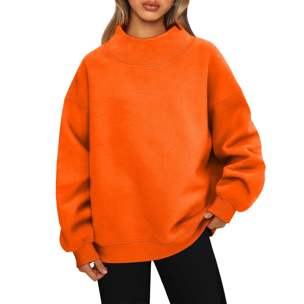 Ladies' Fashionable Loose High Neck Long Sleeved Color Hoodie Top Pullover