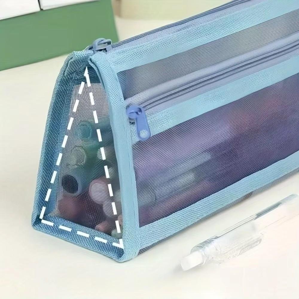 Transparent Mesh Transparent Pencil Pouch Double Layer Exam Stationery Bag Exam Supplies