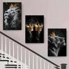 Pittura Decorativa Corona Re Leone Nobile Piatta 2D 3 Pezzi, Pittura su Tela Arte Animale Minimalista Moderna, Adatta per Soggiorno,