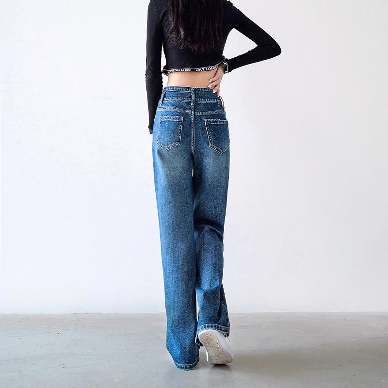 Women's High-Waisted Washed Wide Leg Jeans - Autumn/Winter