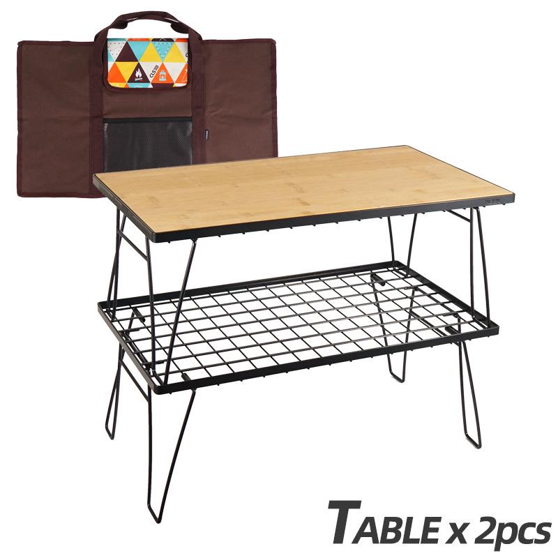 Draagbare Bamboe Eettafel met Gaasrek voor Kamperen & BBQ