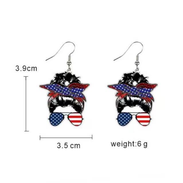 European Handmade USA Independence Day Earrings with Butterfly, Unicorn, Smiley Face, Star, and Woman Head Designs