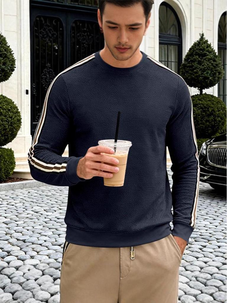 Felpa leggera casual con scollo rotondo e color block da uomo per primavera/autunno