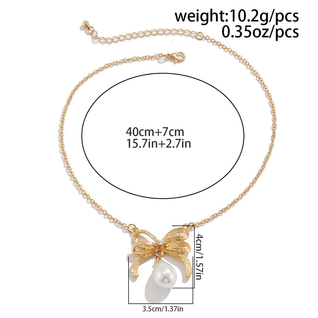 Bownecklace Bow Pearl Necklace Niche Metal Design Ribbon Necklace