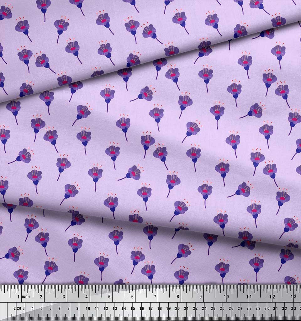 Soimoi Beige Japan Crepe Satin Fabric Freesia Floral Decor Fabric Printed metre 42 Inch