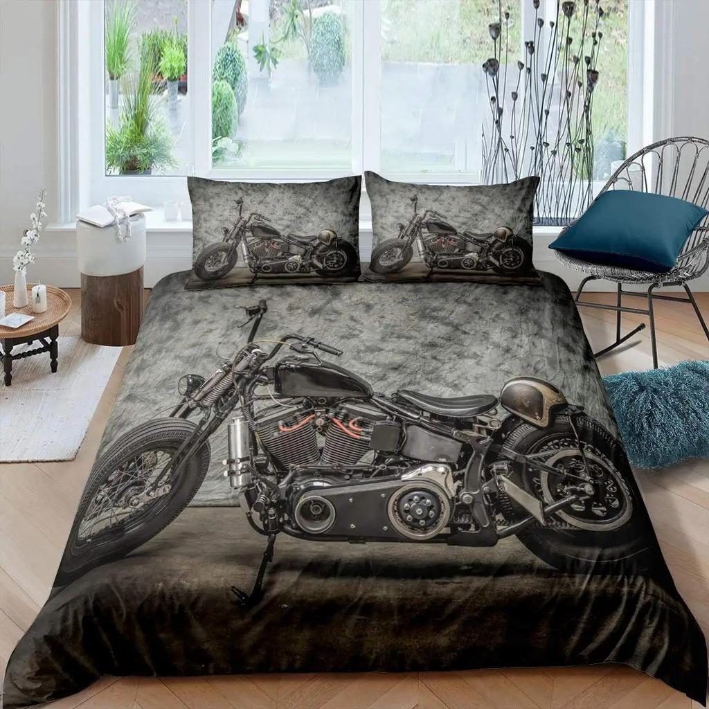 Cool Motorcycle Rider Duvet Cover Set,Extreme Sport Autocycle Comforter Cover With Pillowcase Graffiti Microfiber Quilt Cover