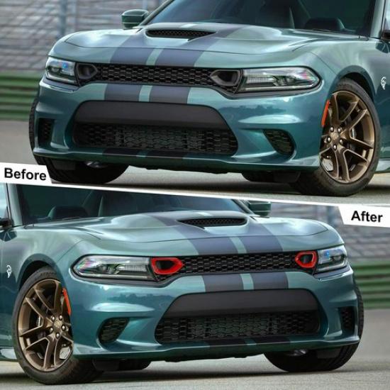 2pcs Front Grille erts Mesh Trim Accessories for 2015- Dodge Charger Red