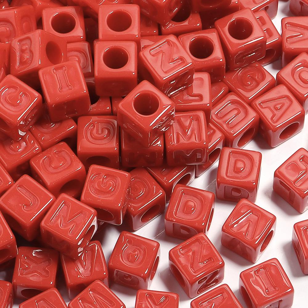 50pcs/lot 12mm Acrylic Square Alphabet Beads Solid Color Large Hole Loose Letter Beads For DIY Handcraft Bracelet Necklace