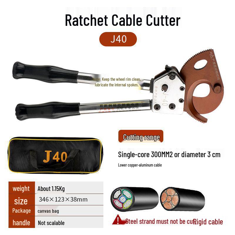 Ratchet Cable Cutter & Gear Scissors - Steel, Copper & Aluminum Wire Cutter with Multifunctional Stripper