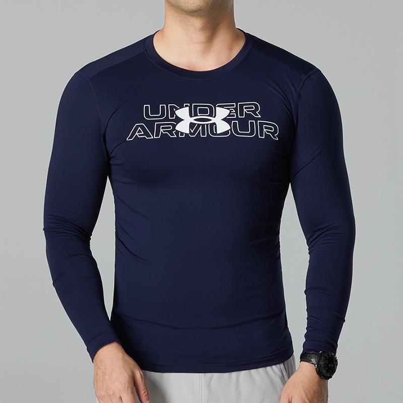Under Armour Round Neck Training Sports Long Sleeve Compression Shirt Men Tops Navy-Blue 1369728-410
