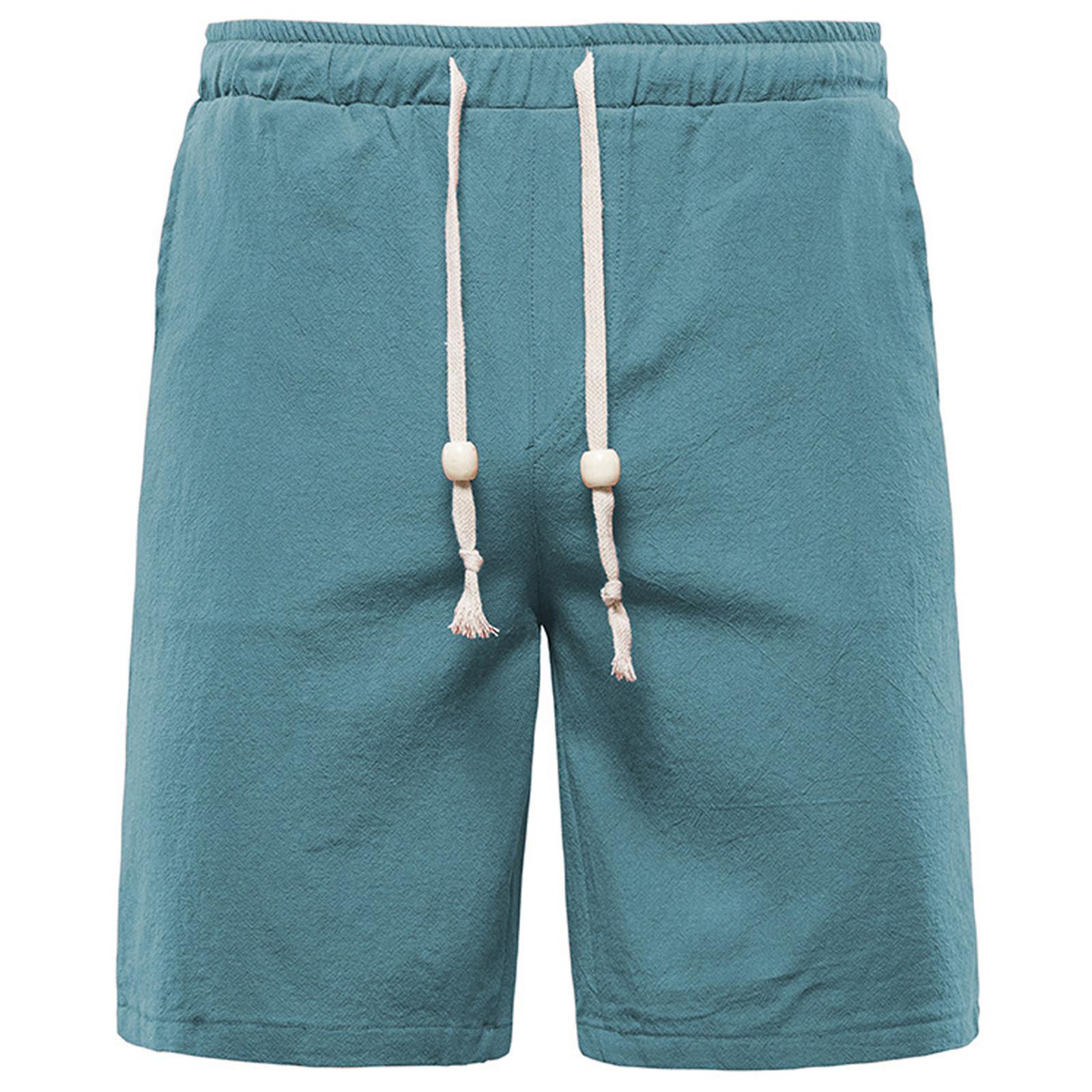 

(SU)Мужские модные повседневные однотонные хлопковые льняные шорты, пляжные спортивные брюки на привязи, хлопковые льняные шорты L армия зеленый