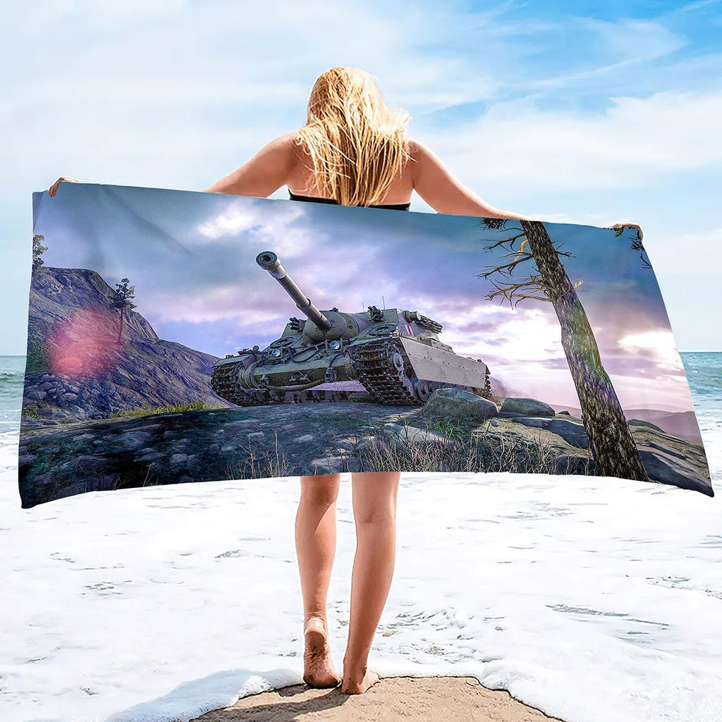 Beach Towel Oversized,Thick Sand Free Microfiber Beach Towel Tank Print, Super Absorbent Quick Dry Swim Beach Towels for Men,Boy