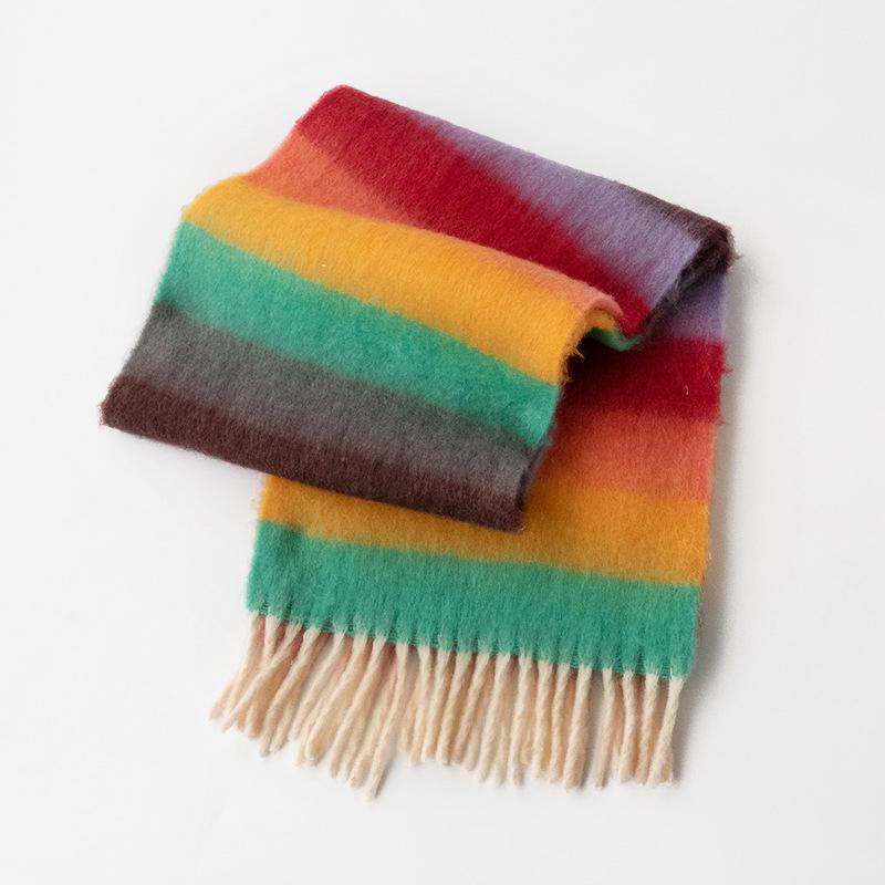 

Autumn Winter Sweet Retro Striped Tassel Scarf Fashion Versatile Keep Warm Scarf