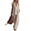 Women's Casual Sleeveless Vest V-neck Top And Pants Set