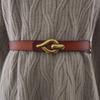 Minimalist Style Womens Leather Waist Belt Metal Buckle Dress Belt Shapewear