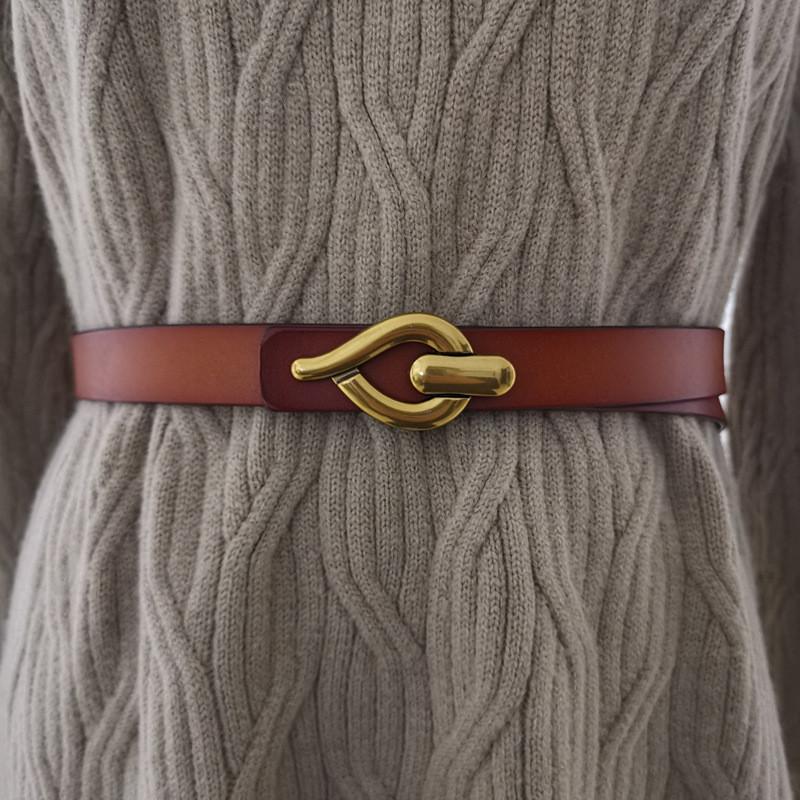 Minimalist Style Womens Leather Waist Belt Metal Buckle Dress Belt Shapewear