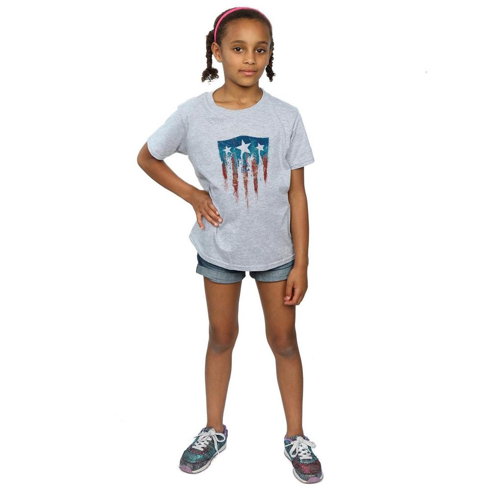 Marvel Girls Captain America Flag Shield Cotton T-Shirt