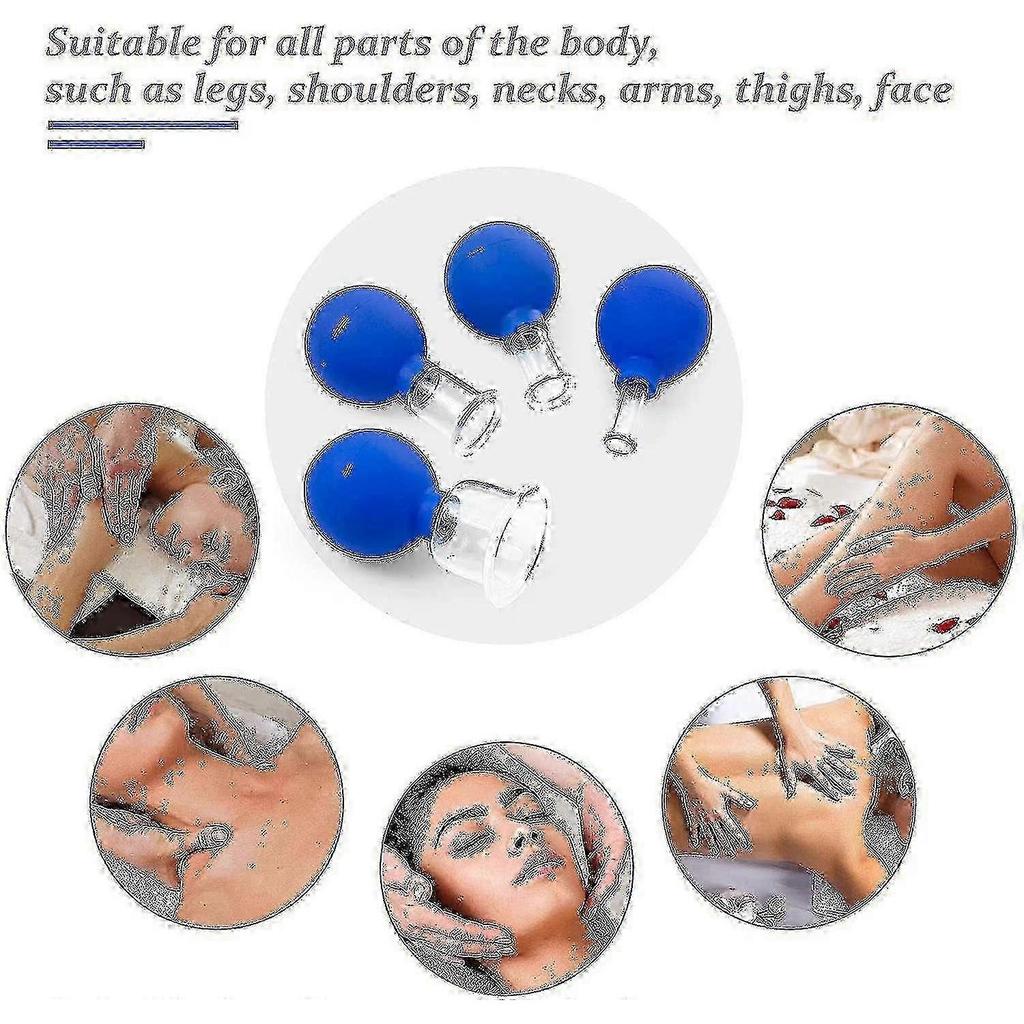 Glass Facial Cupping Set - 4 Pcs with Silicone Massage Ball for Face Lifting, Firming, Gua Sha, Improves Circulation & Reduces Wrinkles