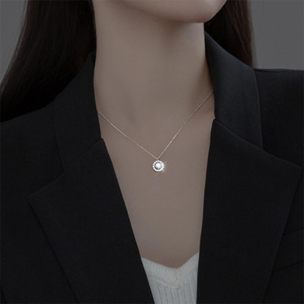 Female Round Pendant Crystal Necklace Brass Neck Chain Jewellery Fashion Necklaces Wife Gift Accessory Birthday Holiday
