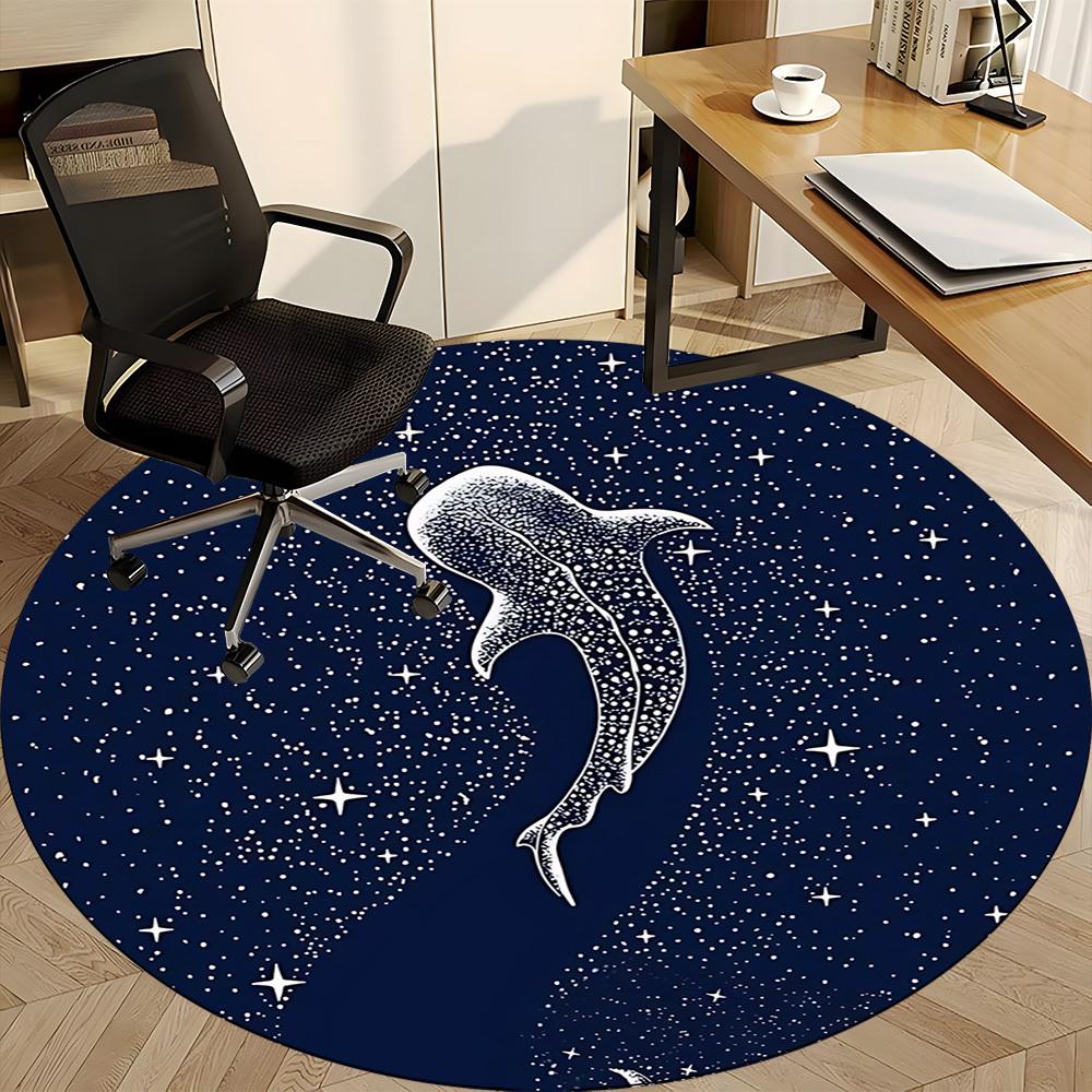 1pc Whale Shark, Starry Night Office Round Area Rug, Under Office Chairs Bedroom Living Room Home Decor, Room Deco