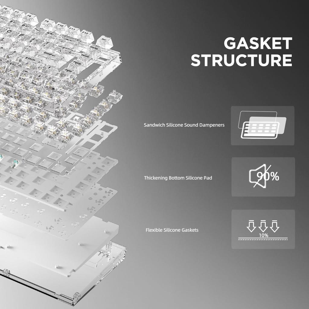 YUNZII X75 Hot-Swap Mechanical Keyboard with Clear Keycaps, Gasketed 75 Keys, RGB Backlit, WindowsMac Compatible (Crystal White Switches, White Wired)