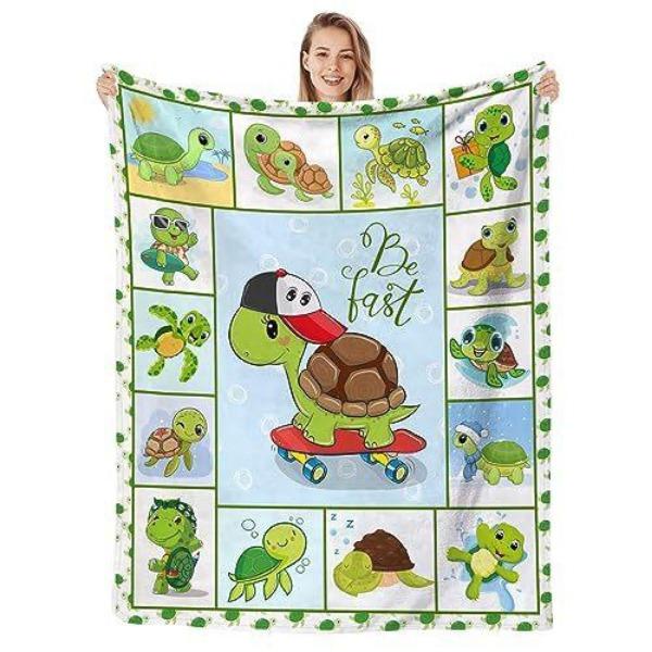 Turtle Blanket Gift Vintage Marine Animal Theme Decorative Flannel Blanket