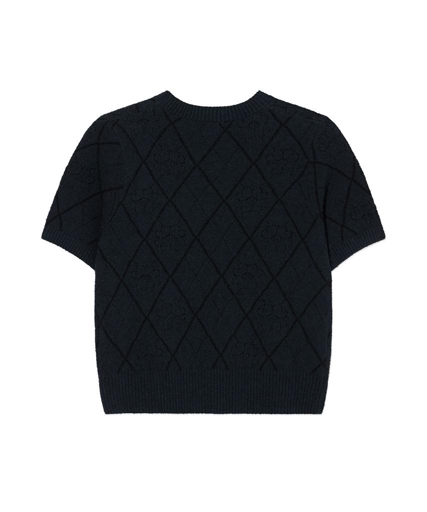 COVERNAT WOMAN Clover Heart Jacquard Half Knit Navy