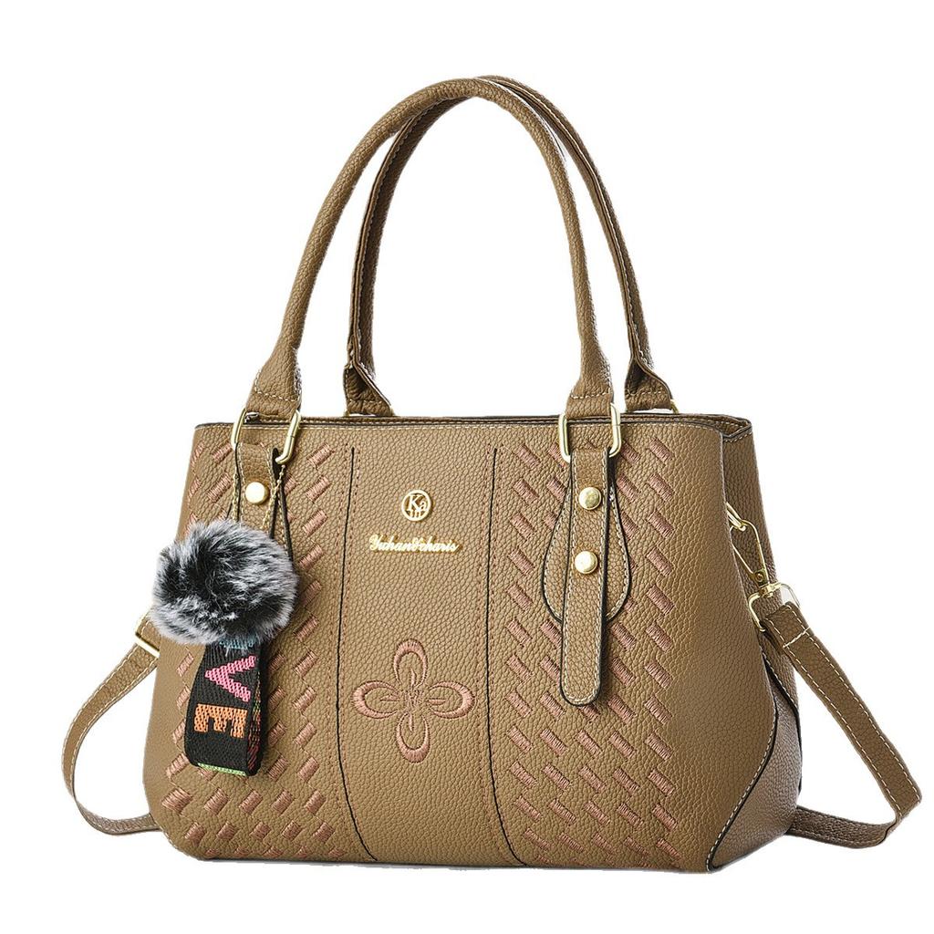 Japanese Style Exquisite Embroidered Ladies Handbag, Fashion Multiway Shoulder Crossbody Bag With Cute Plush Ornament