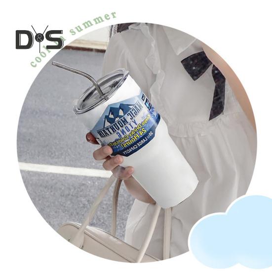 Stainless Steel Ice Cup 900ML Large Capacity Insulation Tumbler with Straw Car Coffee Cup for Hot Cold Drinks Water Tea Milk Office Outdoor Insulated