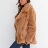 Sexy Plush Lapel Fitted Jacket Winter Women Faux Fur Cardigan Coats Double-Faced Fleece Casual Solid Color Outwear Female Plush Thick Jacket