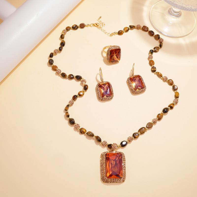 Sultanit Schmuckset: Ohrringe, Ring & Halskette mit Tigerauge-Kette – Premium, Elegant & Leichter Luxus Design.