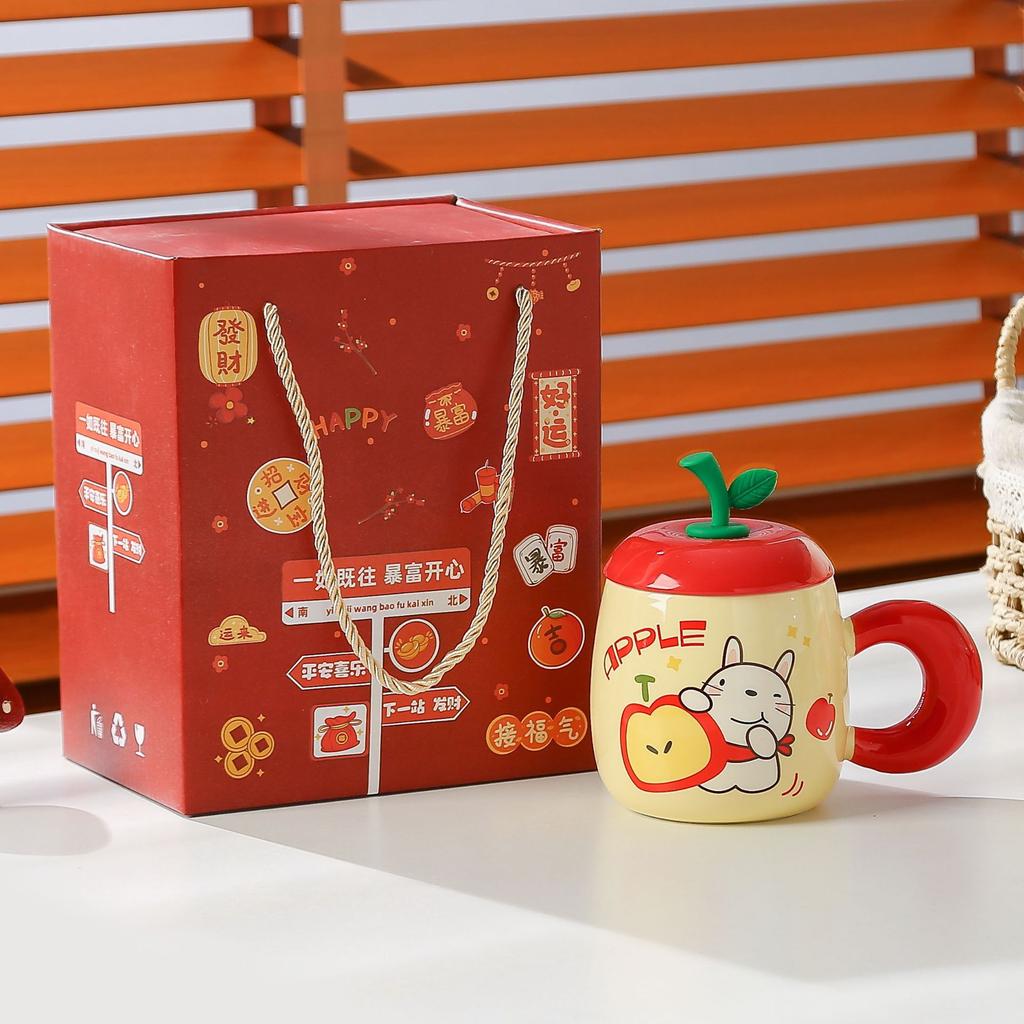 Muse water cup girl birthday gift souvenir ceramic cup cute apple mug with lid gift box